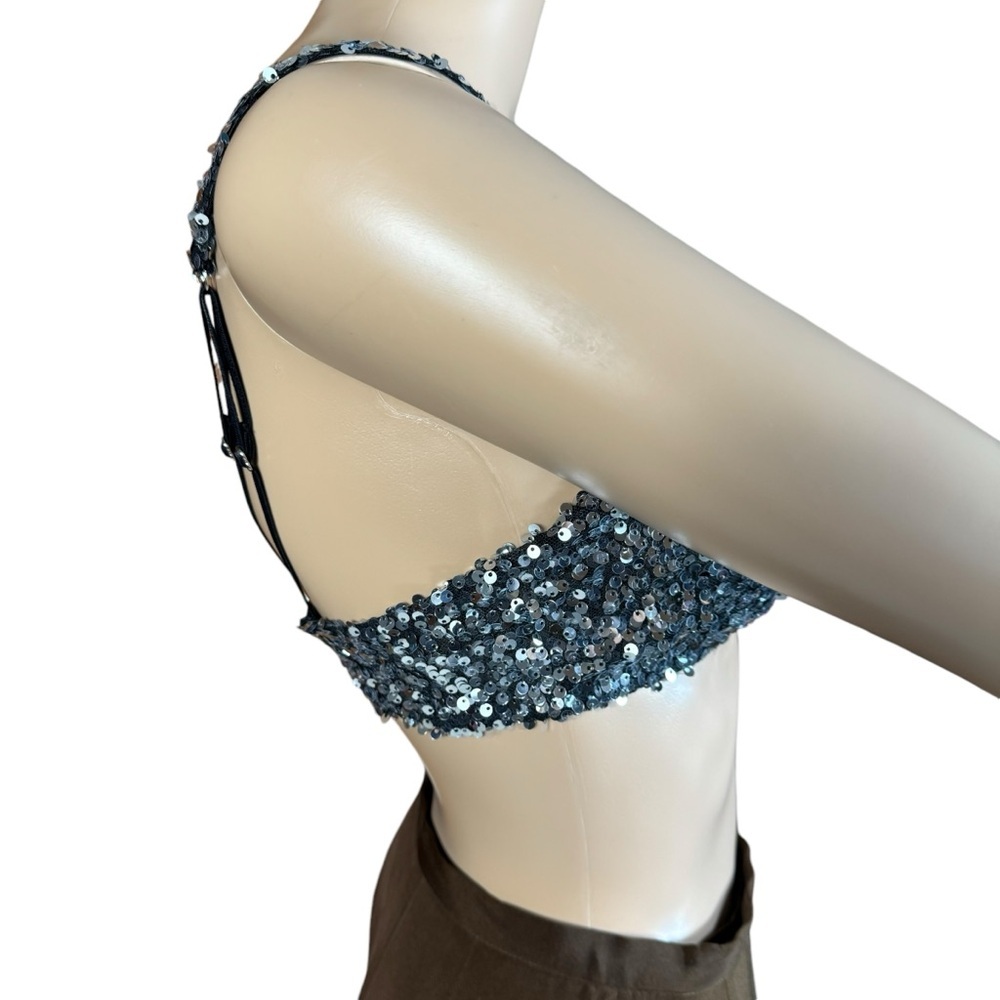 NWT New Free People Silver Sequins Sparks Fly Bralette Size S - Picture 3 of 10